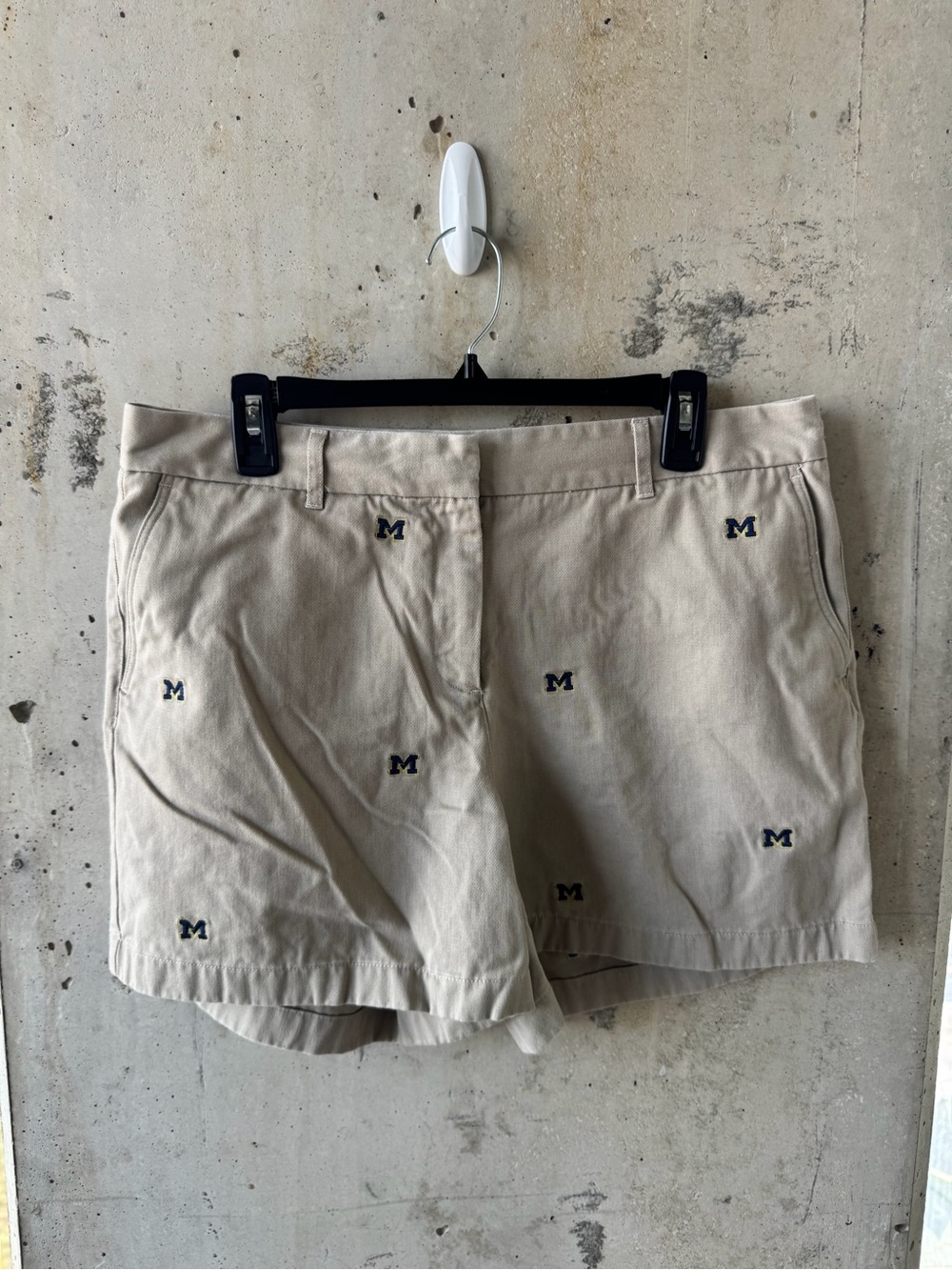 University of Michigan Beige Embroidered 'M' Cotton Shorts